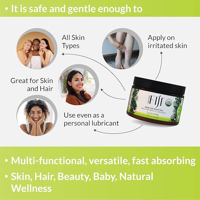 Organic Fiji Raw Cold Pressed Coconut Oil for Hair, Skin, Face & Body | Relaxing Massage Oil | Coconut Lime,12 oz for Women Men & Baby - Bloomnest