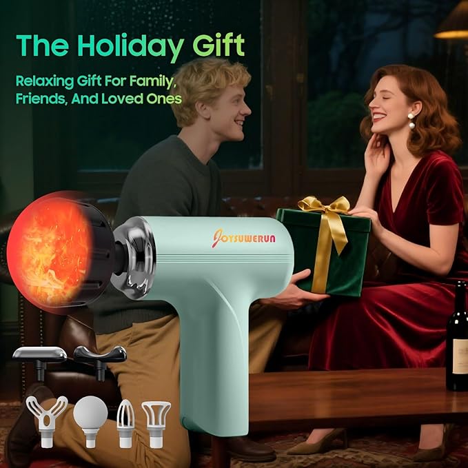 Massage Gun with Heat – Amazing Power! Deep Tissue Percussion Massager, Handheld Mini Muscle Gun, 7 Massage Heads, Quiet & Portable - Bloomnest