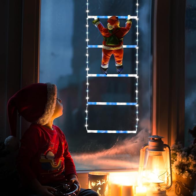 Toodour LED Christmas Light - 2.5FT Christmas Decorative Ladder Lights with Santa Claus, Xmas Decorations Light for Indoor Outdoor, Window, Garden, Home, Wall, Xmas Tree Decor - White & Blue - Bloomnest