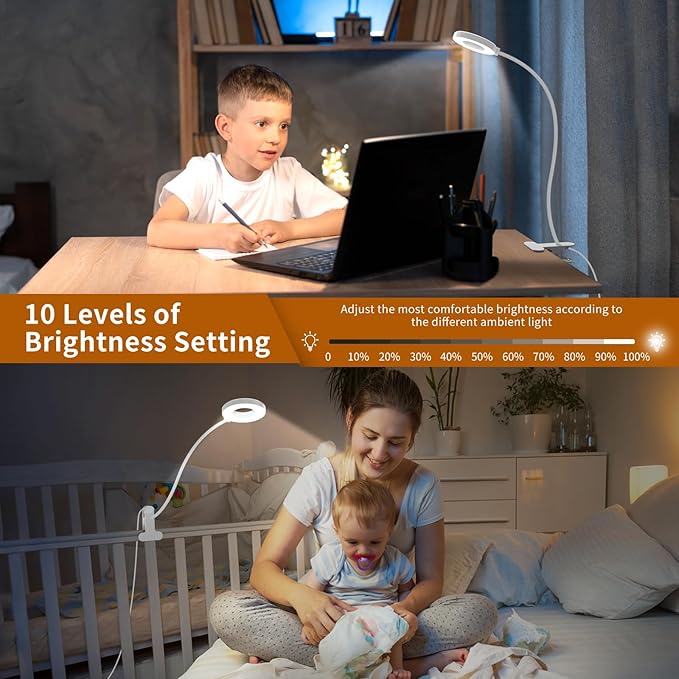 iZELL Book Light, Clip on Reading Light with Flexible Gooseneck, Dimmable LED Lamparas Clamp on Workbench Desk for Studying Painting Crafting Drawing Makeup Nail Tech Puzzle Task - 27.6‘’ White - Bloomnest