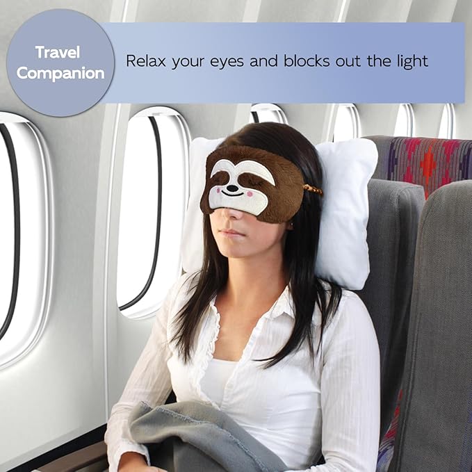 Cute Sleep Masks Cartoon Animal Eye Mask Plush Sleeping Mask & Travel Blindfold - Funny Novelty Eye Shade for Kids, Girls & Adults (Brown Sloth) - Bloomnest