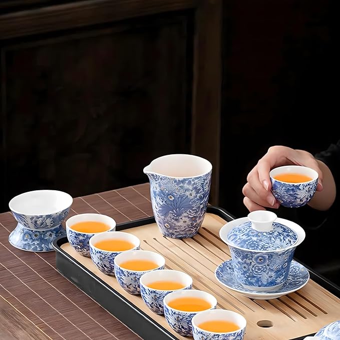 ICHAG Chinese Tea Set, Gongfu Tea Sets for Adults, Asian Gaiwan Teaset, 14-Piece Yangzhi Jade (羊脂玉茶具) with Suspended Gaiwan & Tea Pet, Portable Travel Teaset for Home, Outdoor, Office Gifts - Bloomnest