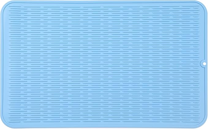 Silicone Dish Drying Mat for Multiple Usage,Easy clean,Eco-friendly,Heat-resistant Silicone Mat for Kitchen Counter or Sink,Refrigerator or Drawer Liner Light Blue 3XL 28 inches x 18 inches - Bloomnest