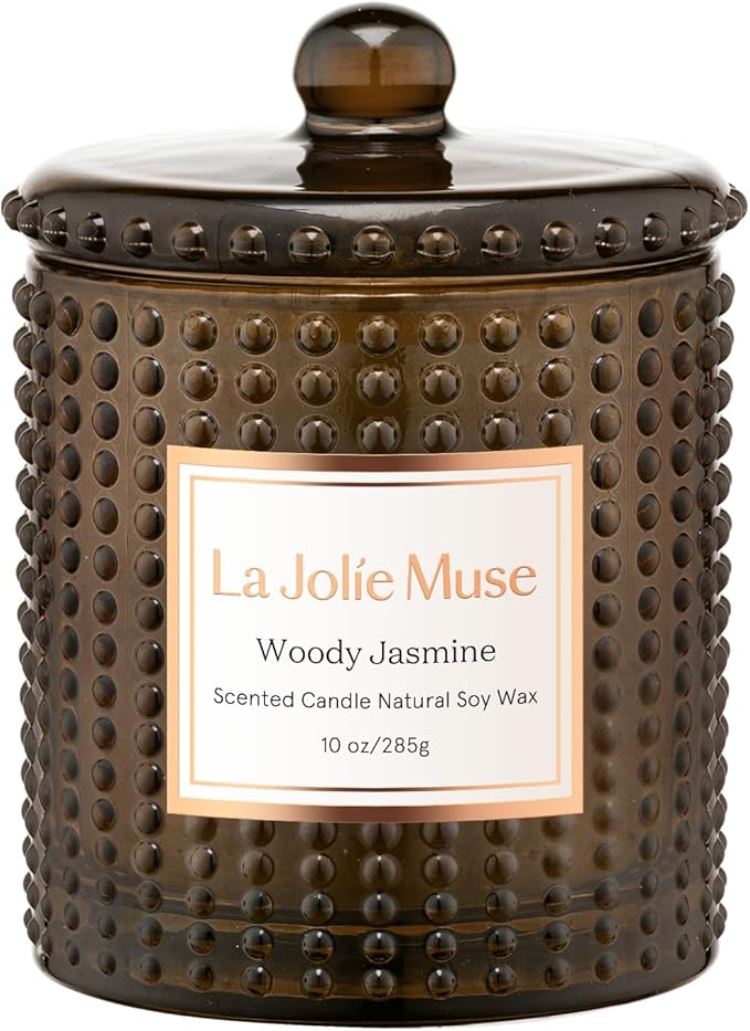 LA JOLIE MUSE Woody Jasmine Candles for Home Scented, Luxury Candles Gifts for Women, Mother's Day Gift, Natural Soy Wax, 75 Hours 10 OZ - Bloomnest