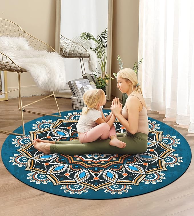 Round Meditation Pilates Yoga Mat Luxury Suede Large Yoga Mat Natural Rubber Non-Slip Base is ery Suitable for Meditation, Stretching, Yoga Environmental Protection, Fitness Exercise, Home and Outdoor. 140CM Diameter
