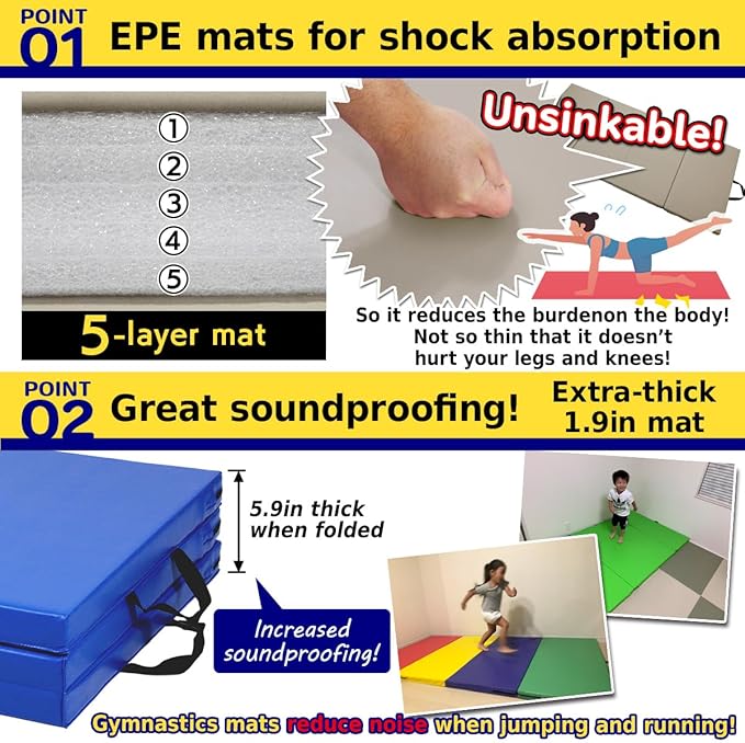 Gymnastics Mat Folding Stretch Mats 71"x31"x2" Exercise Muscle Training Children Play Horizontal Bar Mat Yoga Sports Soundproof Home Use - Bloomnest