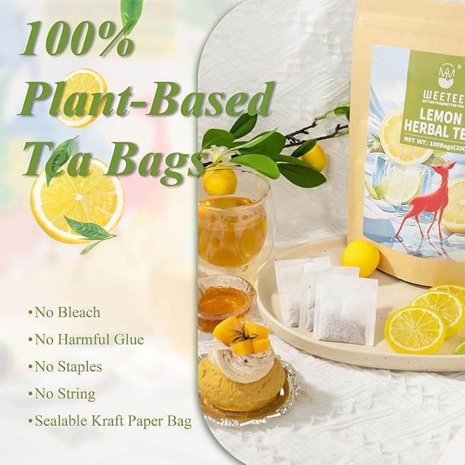 WT WEETEE Lemon Herbal Tea Bags, 2g x 100 Count, Juicy & Refreshing Lemon Flavor, Hot Iced & Cold On-the-Go, Natural Caffeine-free Lemon Tea - Bloomnest