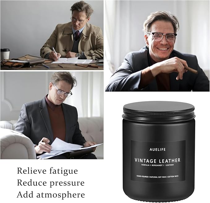 2 Pack Men Candles | Smoke & Vanilla + Vintage Leather - Scented Candles for Men - Masculines Candle - Soy Candle for Home Scented, Man Gifts, Black Jar - 7oz - Bloomnest