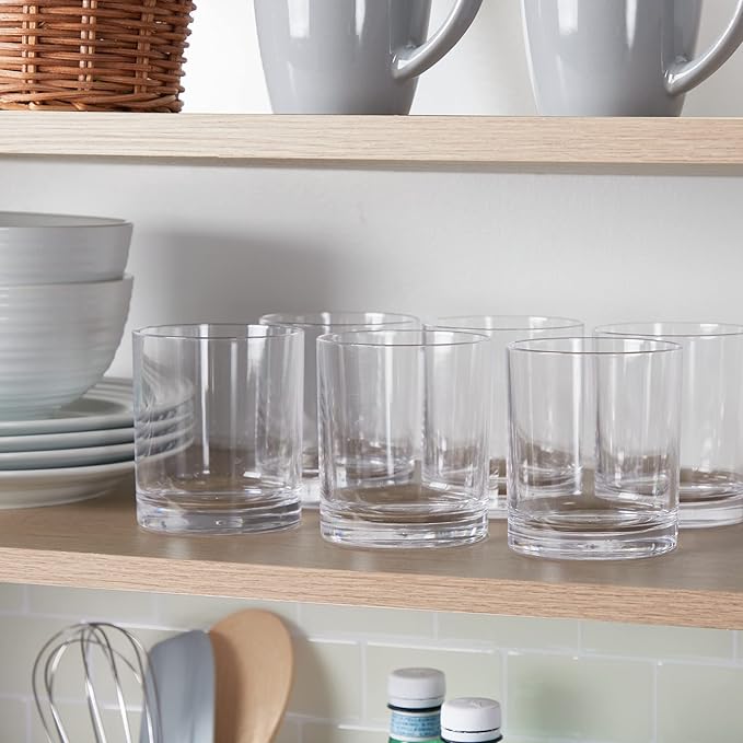 US Acrylic Classic Clear Plastic Reusable Drinking Glasses (Set of 6) 12oz Rocks Cups | BPA-Free Tumblers, Made in USA | Top-Rack Dishwasher Safe - Bloomnest