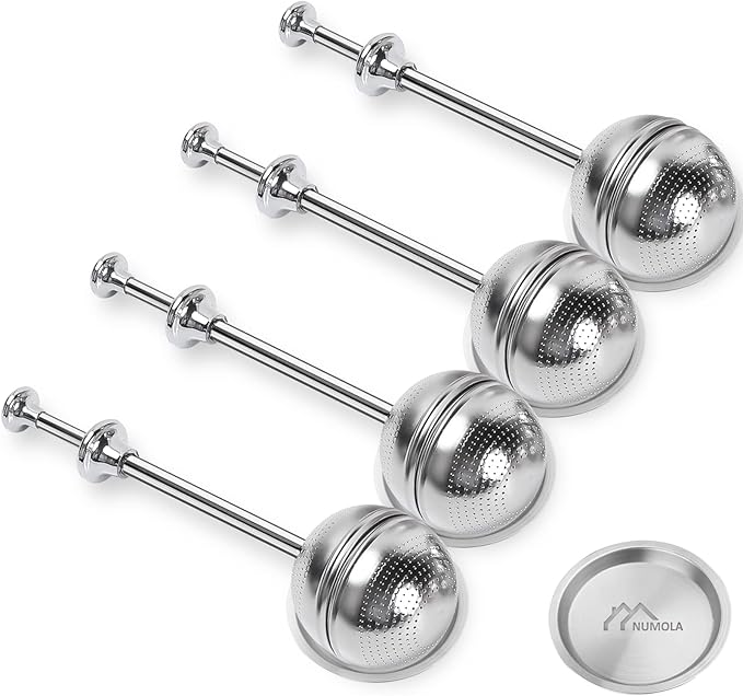 Numola Long Handle Tea Ball Stainless Steel with Drip Trays, 4Pcs Premium Tea Infuser Filter for Loose Leaf Tea, Reusable Fine Mesh Tea Interval Diffuser Strainer for Cup and Teapot - Bloomnest