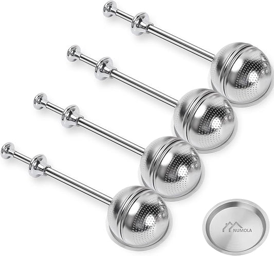 Numola Long Handle Tea Ball Stainless Steel with Drip Trays, 4Pcs Premium Tea Infuser Filter for Loose Leaf Tea, Reusable Fine Mesh Tea Interval Diffuser Strainer for Cup and Teapot - Bloomnest