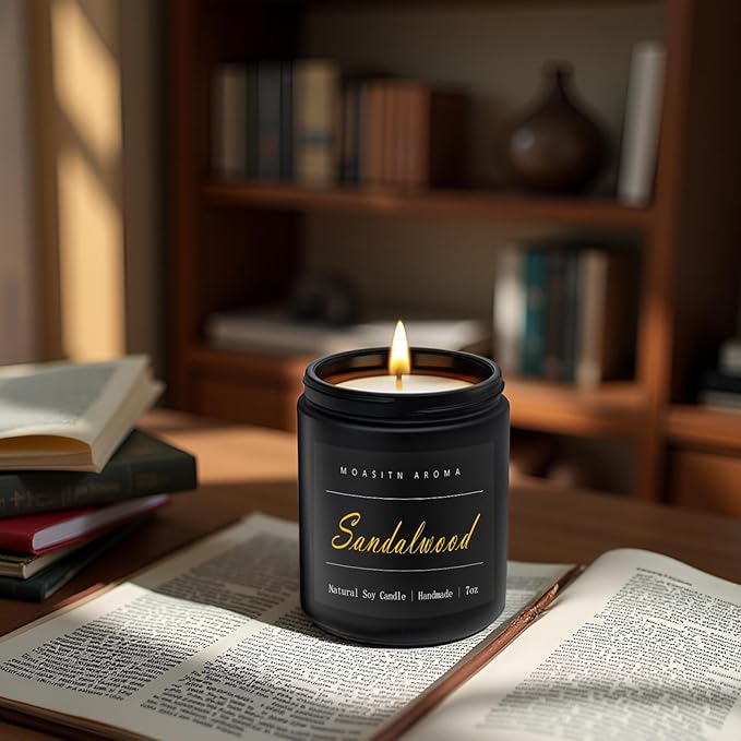 MOASITN Sandalwood Scented Candles for Home| Leather,Sandalwood,Amber Scented Soy Candle| Handmade Longlasting Aromatherapy Candle| Jar Candel Gift for Women,Men for Spring,Birthday,Relaxing|7oz - Bloomnest