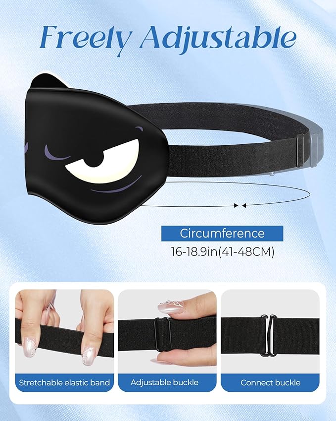 Sleep Mask for Kids - Silk Eye Mask for Sleeping Cute Cartoon Kids Sleep Mask for Boys Girls Teens Soft Smooth Adjustable Straps Silk Kids Eye Cover, Black White Eyes - Bloomnest