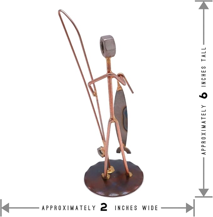 Fisherman with Fish Collectible Handmade Metal Art Figurine, Desk Accessories, Trophy, Boss Gift, Office Décor, Outdoor Sports, Fishing - Bloomnest