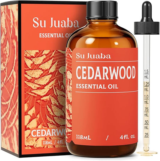 SU JUABA Cedarwood Essential Oil 4 Oz, 100% Pure Natural Aromatherapy Oil for Hair, Massage, Relaxation & Skin Care - 118ML