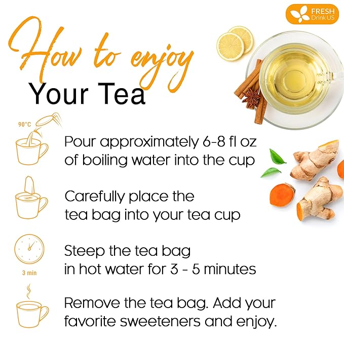 FreshDrinkUS, Premium 135 Turmeric Cinnamon Tea Bags, 100% Natural, Blend of Turmeric, and Cinnamon. Made with Natural Material Tea Bags. No Sugar. No Caffeine. Vegan. - Bloomnest