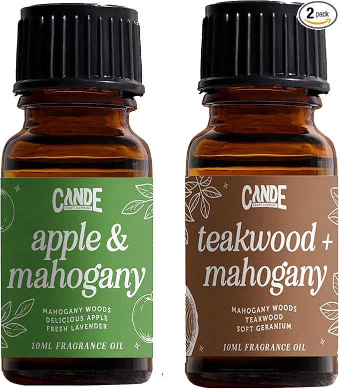 CANDECraftCo Premium Fragrance Oil – Diffuser Oils Fragrances Scented for Home, Candle Soap Making Supplies, Aromatherapy Blends for House (0.34 Fl Oz) (2-Pack, Teakwood & Mahogany + Apple & Mahogany) - Bloomnest