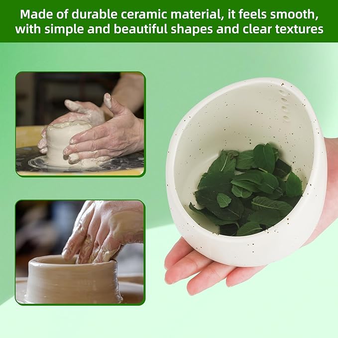 herb stripper，herb stripper bowl，pottery herb stripper，handmade with different circular hole sizes for separating leaves and stems. - Bloomnest