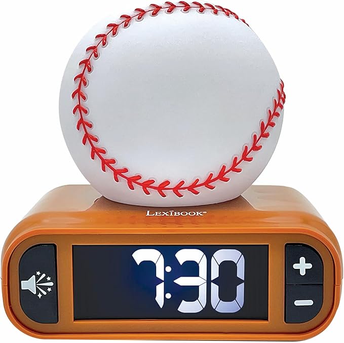 LEXiBOOK, Baseball - Baseball Nightlight Alarm Clock, Sounds and Melodies, LCD Backlit Screen, Luminous, Snooze, Brown/White, RL800BL - Bloomnest