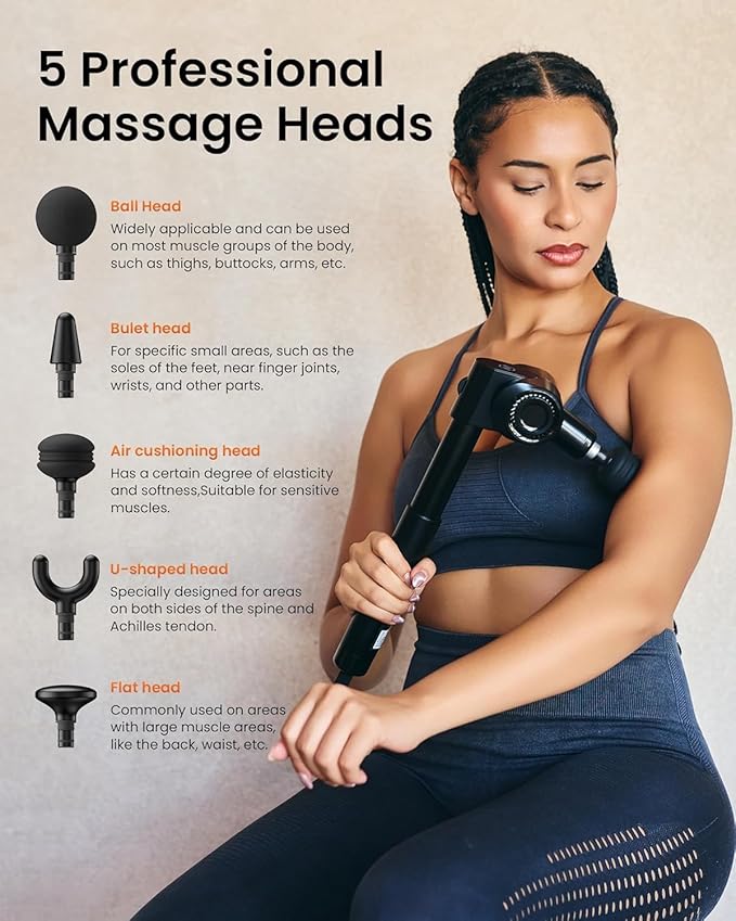 Foldable Massage Gun Deep Tissue with 5 Adjustable Angles,Portable Percussion Back Massager for Muscle/Neck/Body Pain Relief with Long Extension Metal Handle,32-Speeds,with Carry Case - Bloomnest