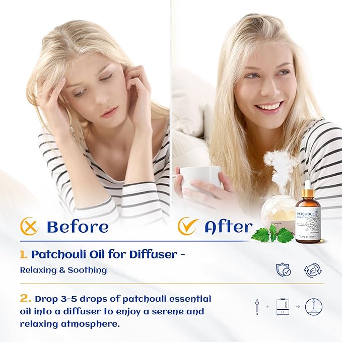 HIQILI Patchouli Essential Oil Organic, 100% Pure, for Diffuser, Homemade Perfume, Skin Care, Aromatherapy, Gift for Hippie Friend-30ML - Bloomnest
