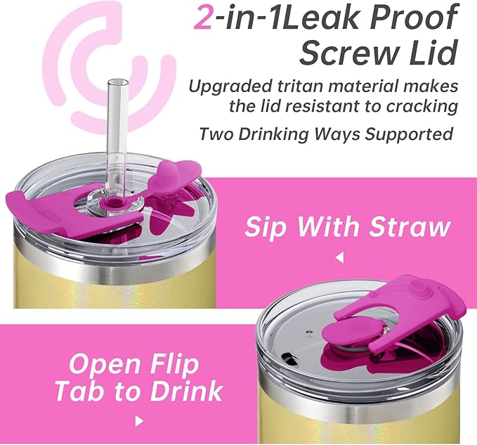 COKTIK 40 oz Tumbler With Handle and Straw Lid, Vacuum Insulated Travel Coffee Mug Stainless Steel Insulated Cup for Beverages, Leak-proof, Cupholder Friendly (Glitter Rainbow) - Bloomnest