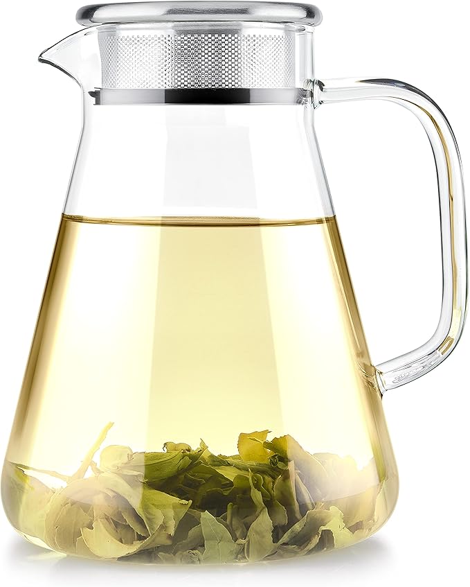 Teabloom One-Touch Tea Maker, 2-in-1 Teapot and Kettle with Stainless Steel Filter Lid for Loose Tea – Stain-free Borosilicate Glass Teapot (40 Oz) – Tea Connoisseur's Choice - Bloomnest