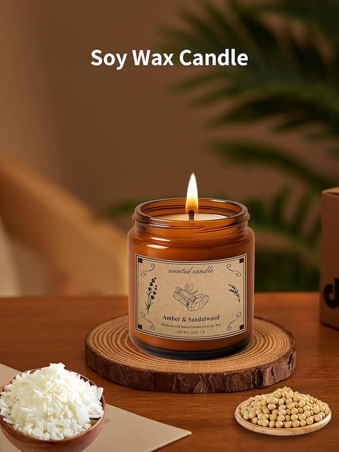 Scented Candles, 16oz Large Jar Soy Wax Candle – Amber & Sandalwood with Premium Plant Wax Blend for Consistent Burn, Aromatherapy Candle for Home Scented, Relaxation and Gift for Women/Men - Bloomnest