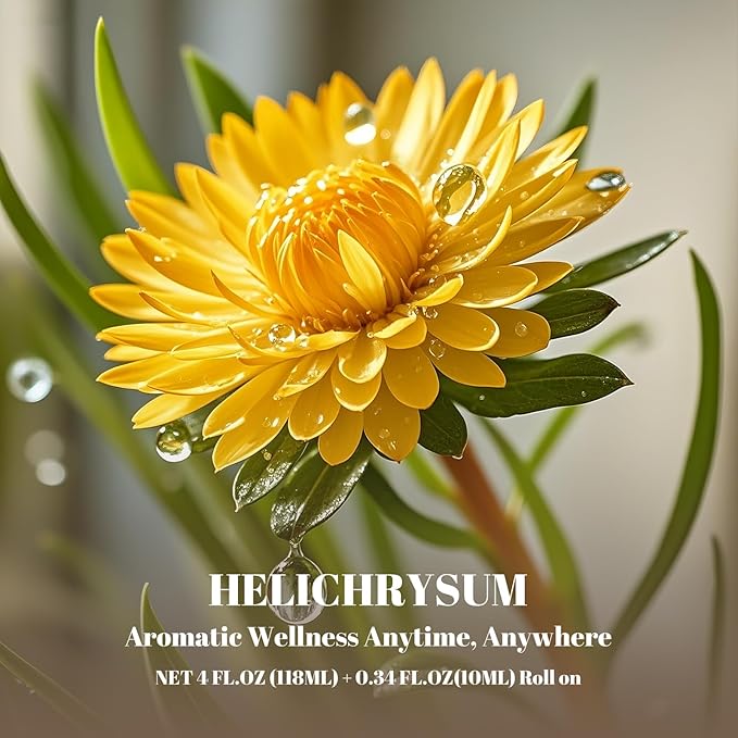 Helichrysum Essential Oil (4 fl.oz Bottle + 0.34 fl.oz Roll-On) — Helichrysum Oils for Aromatherapy, Diffusers, Humidifiers, Home fragrances, DIY Skincare, Candle, Soap Making, Relaxation, Yoga Ethlauff