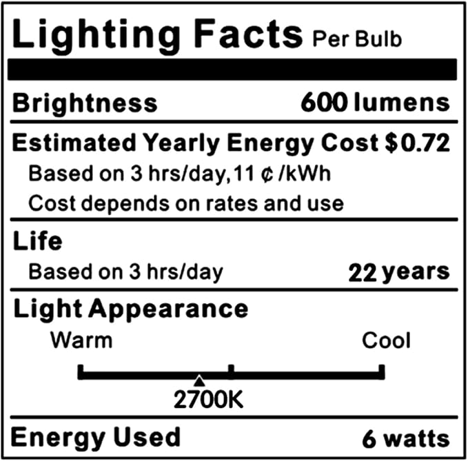 LiteHistory Dimmable G16.5 LED Light Bulb 6W Equal 60W 600lm AC120V Candelabra Bulb 60W for Chandeliers, Ceiling Fan, Vanity Warm White 2700K Globe Light Bulb 6Pack - Bloomnest