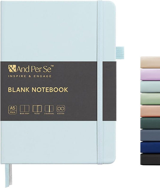 &And Per Se Blank Journal Notebook, 160 Pages, A5 5.7 x 8 inches 100 gsm Thick Paper Notebook Journals for Writing, Hardcover Notebook(1 Pack, cyan)