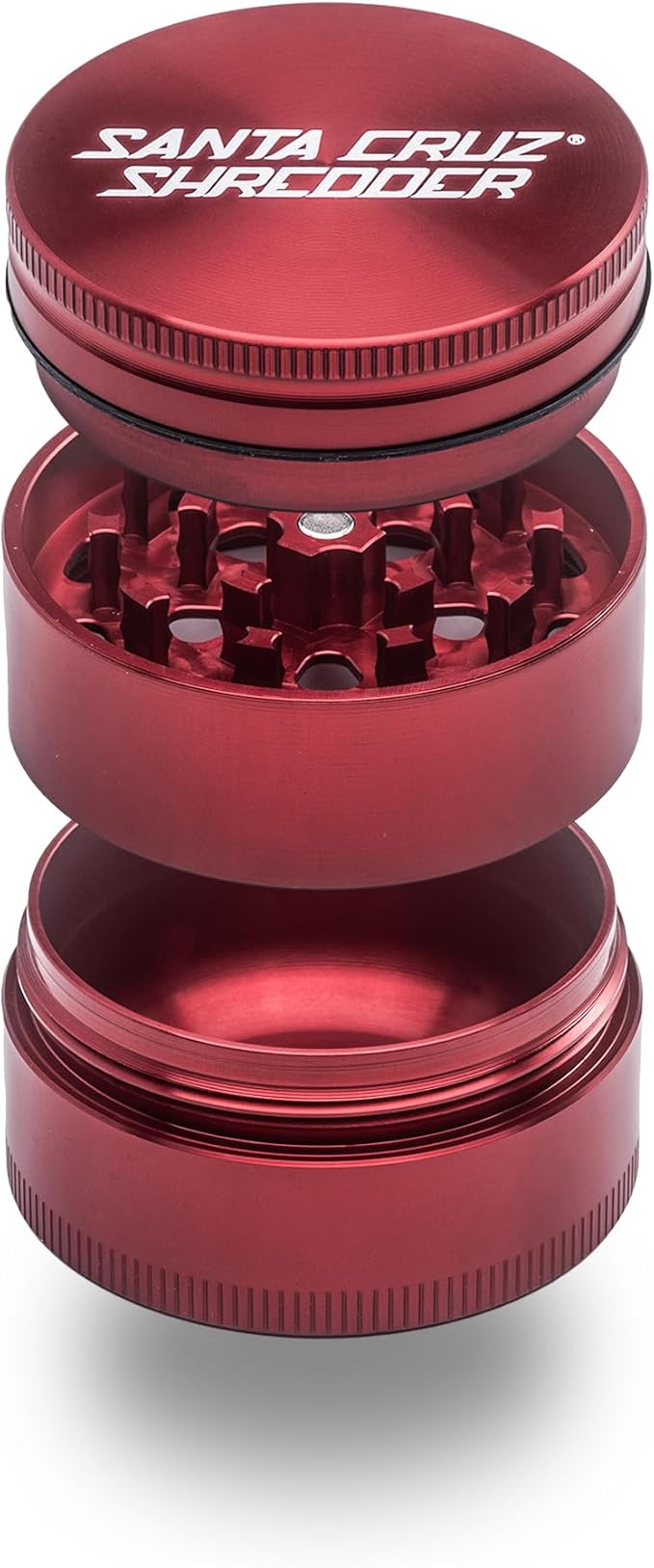 Santa Cruz Shredder Metal Spice Grinder Knurled Top for Stronger Grip 3-Piece Medium 2.2" (Red) - Bloomnest