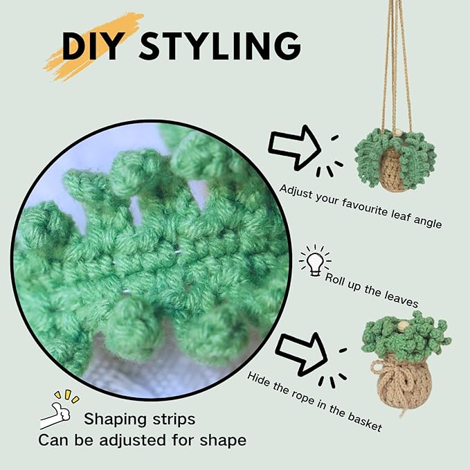 Handmade Crochet Hanging Car Air Freshener - Botanical Fern Leaf Design with 12ml Refillable Glass Essential Oil Bottle, Long-Lasting Car Diffuser & Nature-Inspired Decor - Bloomnest