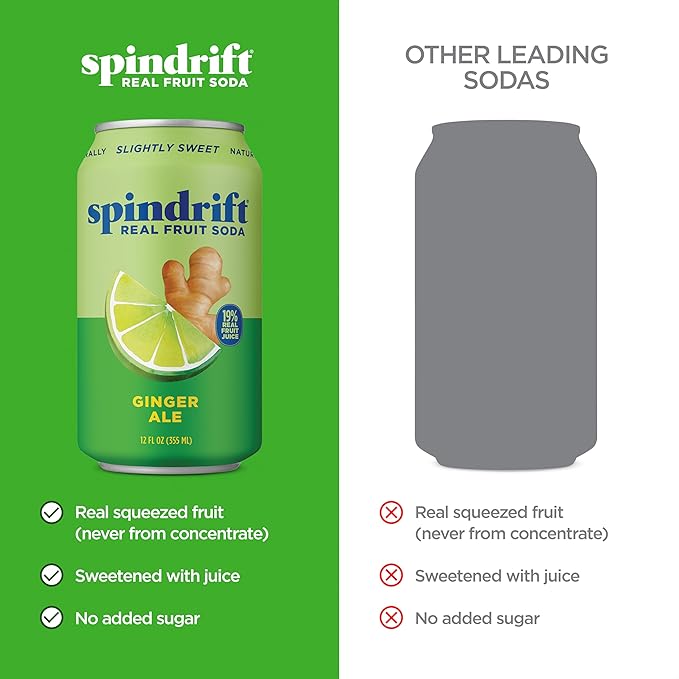Spindrift Soda Ginger Ale Soda Made with Real Squeezed Fruit 12 Pack Case - Bloomnest