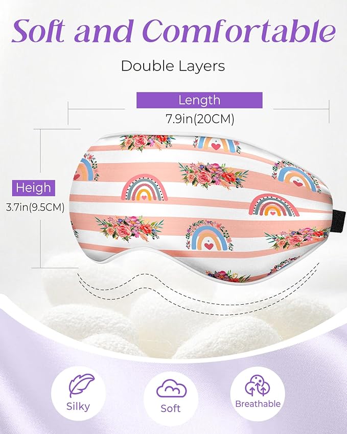 Sleep Mask for Kids - Silk Eye Mask for Sleeping Cute Cartoon Kids Sleep Mask for Boys Girls Teens Soft Smooth Adjustable Straps Silk Kids Eye Cover, Rainbow Flowers - Bloomnest