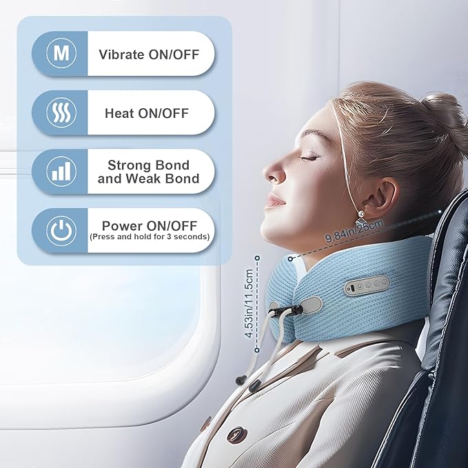 Electric Neck Massager,Portable Travel Pillow with Massage and Heat,Rechargeable Vibrating Neck Pillow Massager,Perfect for Pain Relief at Home, Office,Travel,Fathers Day Gift Ideas(Blue) - Bloomnest
