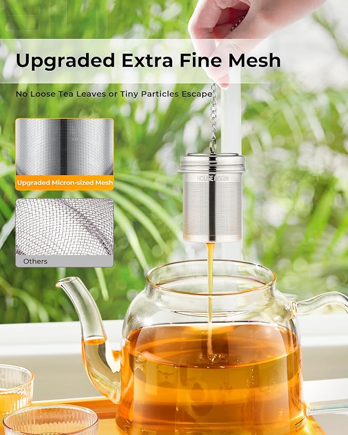House Again Tea Infuser, Extra Fine Mesh Tea Strainers for Loose Tea, 18/8 Stainless Steel Tea Strainer with Extended Chain Hook, Tea Steeper for Brew Tea, Spices & Seasonings, for Single Cup
