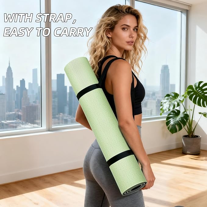 ILILI Yoga Mat 10mm Extra Thick and 193cm Extra Long, 76x28×0.4 Inch, Double Color Non-Slip TPE Material, Easy Carrying with Strap, Ideal for Yoga, Pilates, Floor Exercise, Home and Outdoor Use, Eco Friendly - Bloomnest