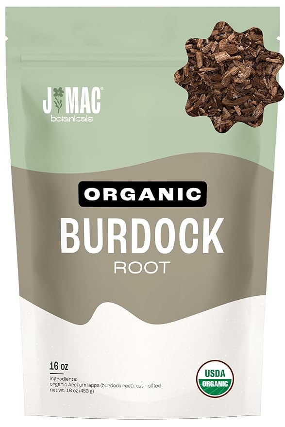J Mac Botanicals, Organic Burdock Root Tea (16 oz), Certified USDA Organic Burdock Root herb, fresh dried herb from Eastern Europe - Bloomnest