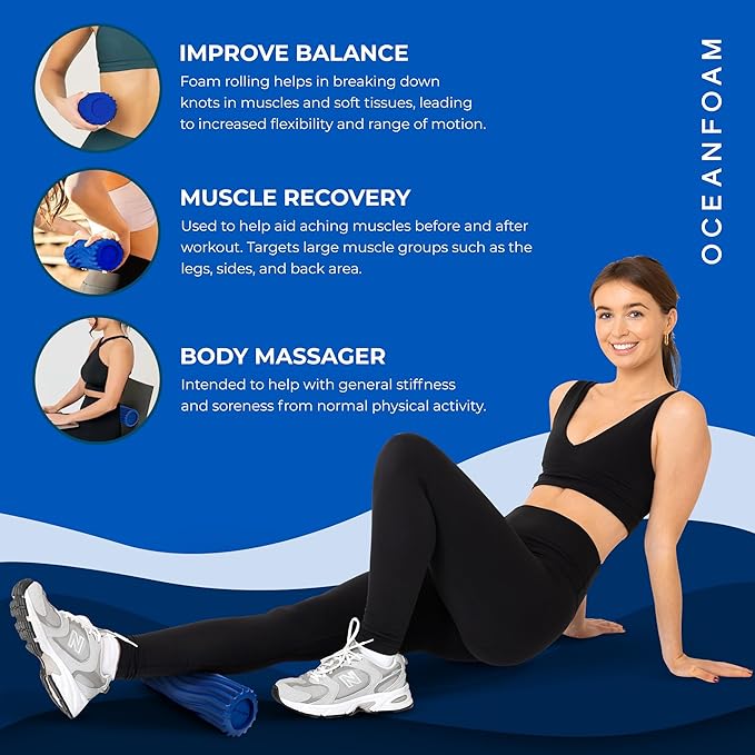 Oceanfoam x 4ocean Roller (Royal Blue) – Limited Edition Muscle Roller for Back Pain & Yoga - High Density Foam for Physical Therapy - Textured for Deep Tissue Massage - Bloomnest