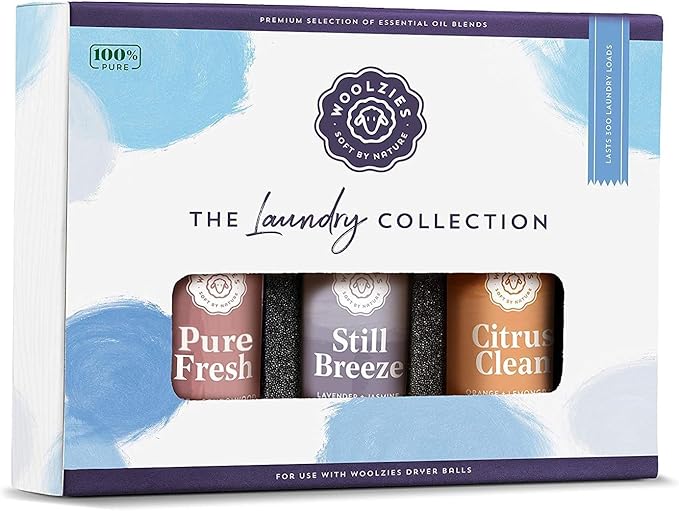 Woolzies Laundry Collection Essential Oil Set | 100% Pure Therapeutic Grade Aromatherapy Oil | Use with Wool Dryer Balls or Oil Diffuser | Gift Set Includes Pure Fresh, Still Breeze, Citrus Clean - Bloomnest