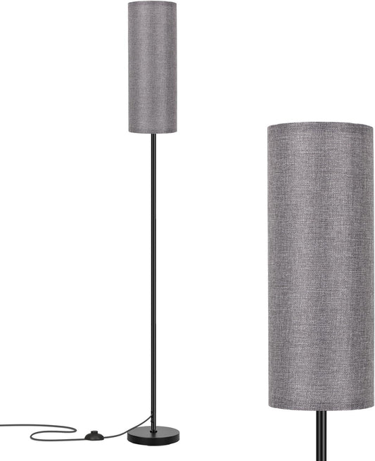 FRIDEKO HOME Floor Lamp with Grey Shade, Simple Design with Foot Pedal Switch, Small Tall Lamps for Living Room Bedroom Office, Corner Floor Stand Light with Black Pole Lamp (No Bulb/No Remote)