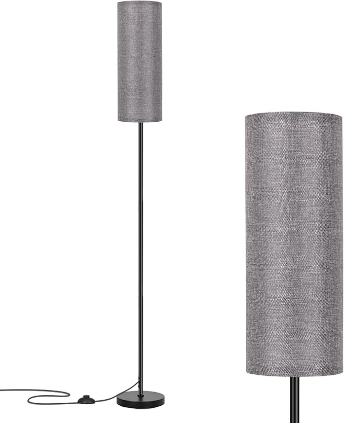 FRIDEKO HOME Floor Lamp with Grey Shade, Simple Design with Foot Pedal Switch, Small Tall Lamps for Living Room Bedroom Office, Corner Floor Stand Light with Black Pole Lamp (No Bulb/No Remote) - Bloomnest