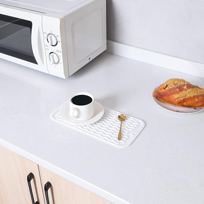 Silicone Dish Drying Mat for Multiple Usage,Easy clean,Eco-friendly,Heat-resistant Silicone Mat for Kitchen Counter or Sink,Refrigerator or Drawer Liner White S 12 inches x 6 inches - Bloomnest