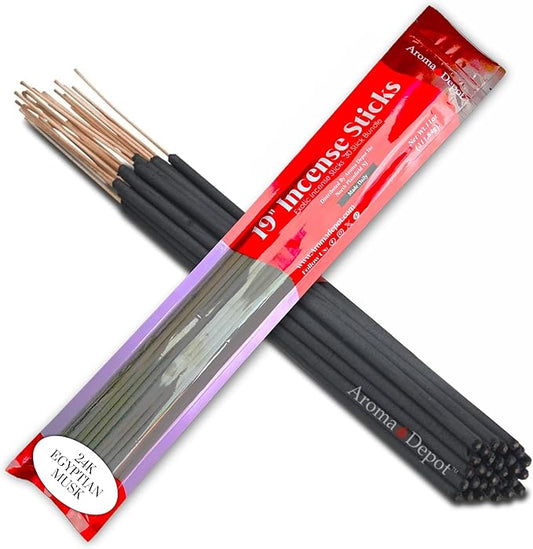 Aroma Depot 19'' 24k Egyptian Musk Most Exotic Incense Sticks. One Bundle Approx 27 to 30 Sticks, Jumbo 19 inch long, Natural 19'' Extra Large Incense Sticks. Burns for 3 to 4 Hours Each. Long Lasting