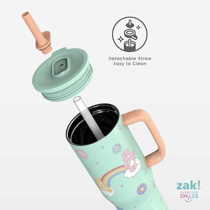 Zak Designs Care Bears Sutton Travel Tumbler for On the Go, 30oz Stainless Steel with Vacuum Insulation, Silicone Straw, and Carry Handle for Cold Drinks (Care Bears) - Bloomnest