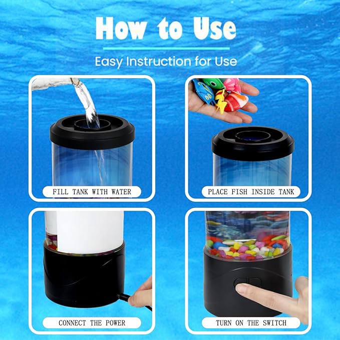 Toycol Bubble Fake Fish Lamp, Sensory Aquarium Lamp with 5 Floating Fake Fish & 7 Colors Light, Night Light for Relax and Decoration, Ideal Gift for Kids and Adults - Bloomnest