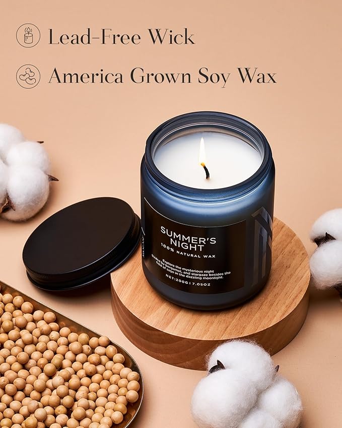 M&SENSE Summer's Night Scented Candle, All Natural Soy Wax Clean Non Toxic Manly Candle for Home, 7.05oz Up to 50 Hours Burn Time in Glass Jar for Bedroom - Bloomnest