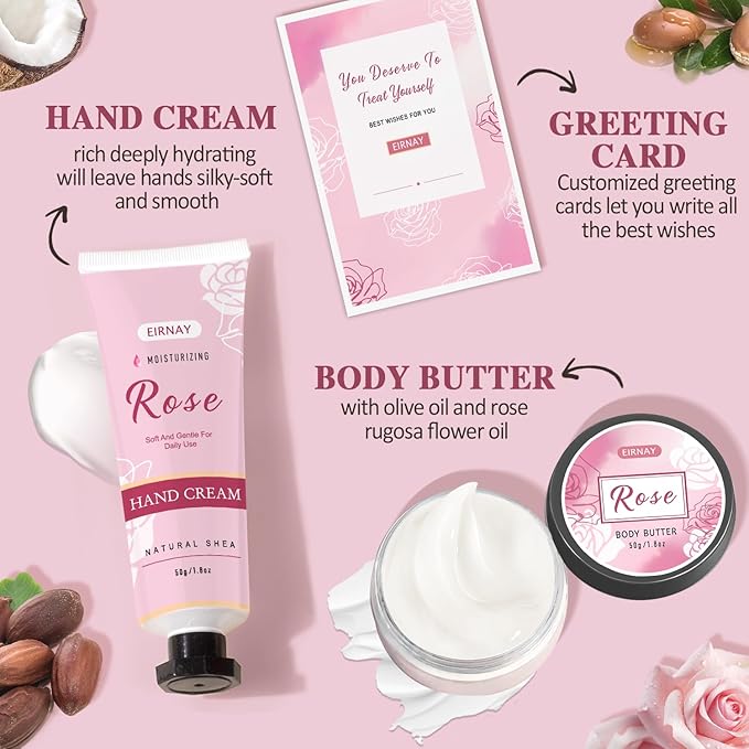 Gifts for Women, 12 PCS Birthday Gifts for Women Rose Relaxing Spa Basket Self Care Package for Her Mom Sister Wife Friend Unique Mothers Day Valentine Gift Ideal - Bloomnest