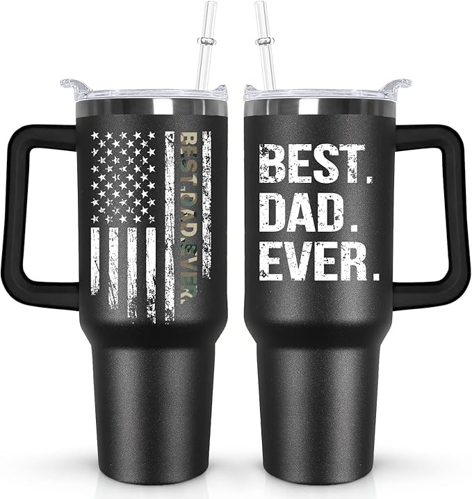 Ceovfoi 40 oz Dad American Flag Tumbler with Handle Lid and Straw,Black Dad Stainless Steel Cups Mug water Botter,Fathers Day Gift For Dad from Gaughter - Bloomnest